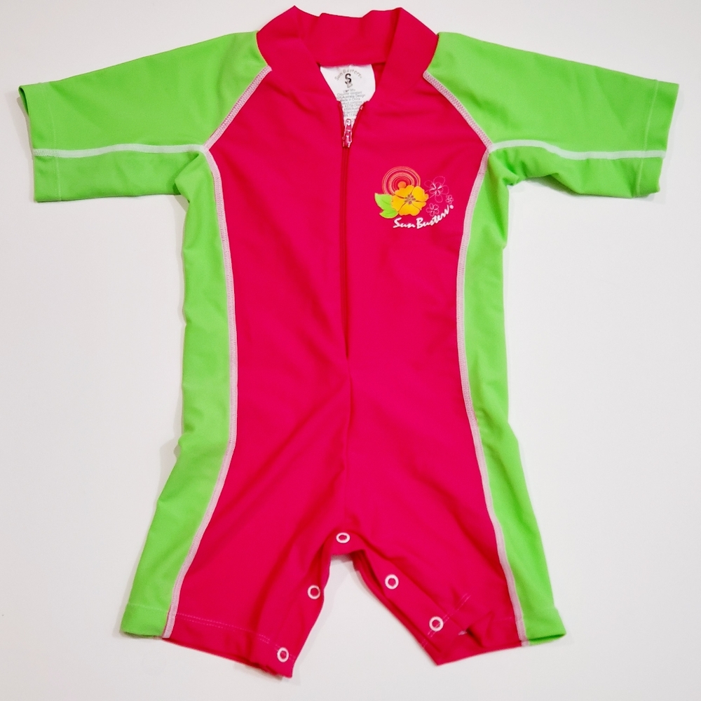 Sun Busters Swim Suit UPF50+ Size 6/12m Pink Green